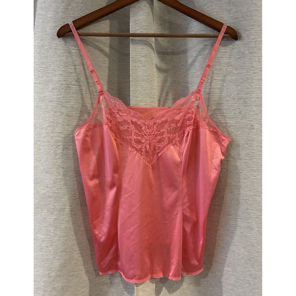 Vassarette Pink Lace Trim Camisole Satin Nylon Vintage Y2K Babydoll XL